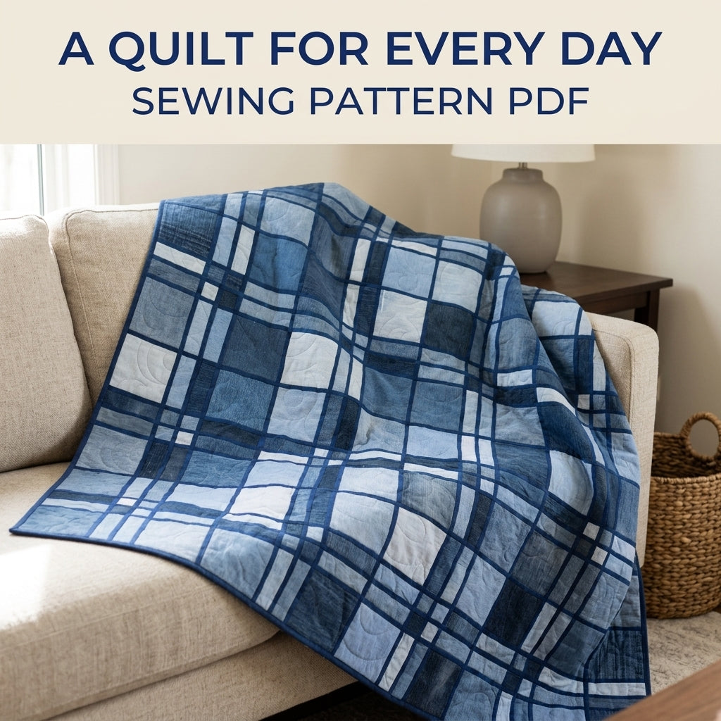 Denim Plaid Quilt Sewing Pattern PDF – Upcycled Jeans Tartan Quilt