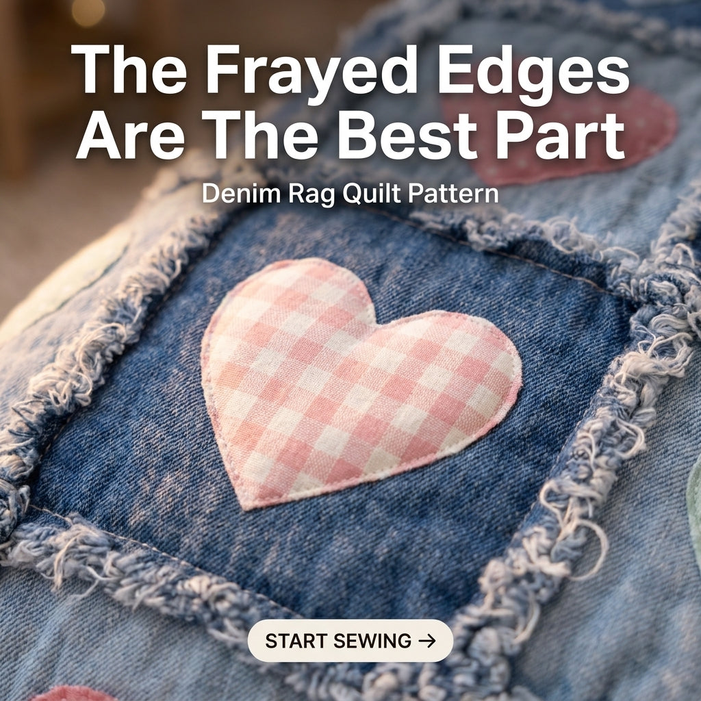 Denim Heart Rag Quilt Pattern โ Upcycled Jeans Patchwork Quilt