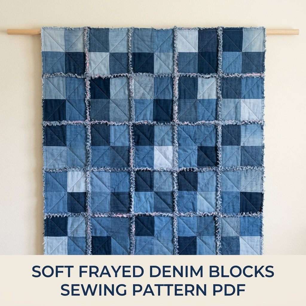 Denim Rag Quilt Sewing Pattern PDF – Easy Upcycled Jeans Quilt