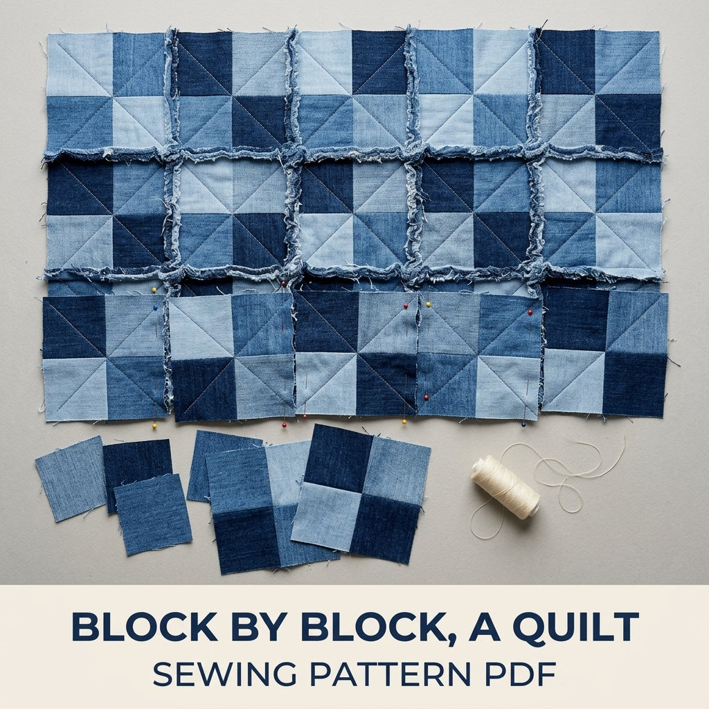 Denim Rag Quilt Sewing Pattern PDF – Easy Upcycled Jeans Quilt