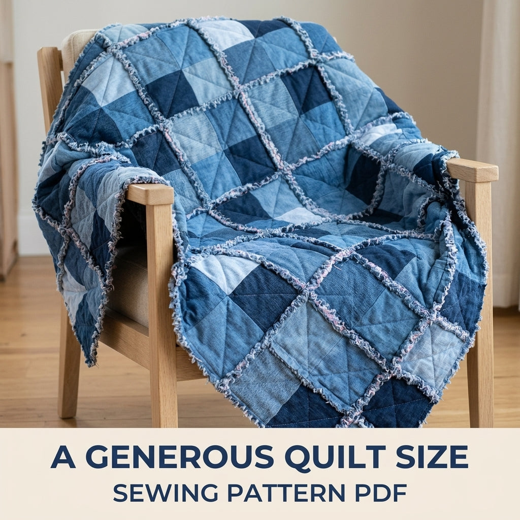 Denim Rag Quilt Sewing Pattern PDF – Easy Upcycled Jeans Quilt