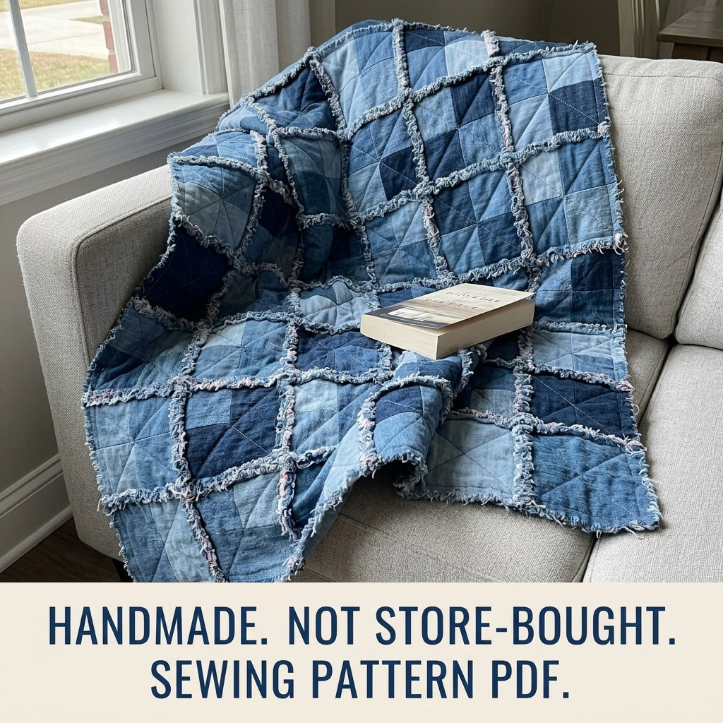 Denim Rag Quilt Sewing Pattern PDF – Easy Upcycled Jeans Quilt