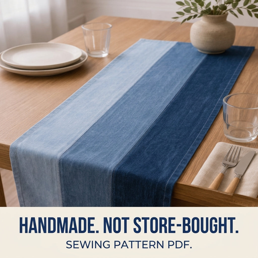 Ombré Denim Table Runner Sewing Pattern PDF – Upcycled Jeans Table Runner