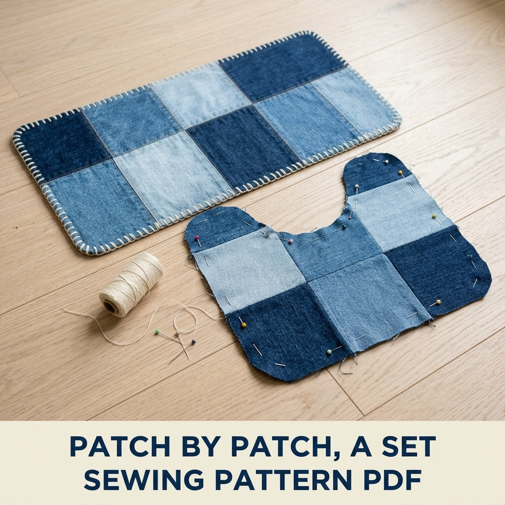 Denim Patchwork Bath Mat Set Sewing Pattern PDF – Upcycled Jeans Bathroom Rugs