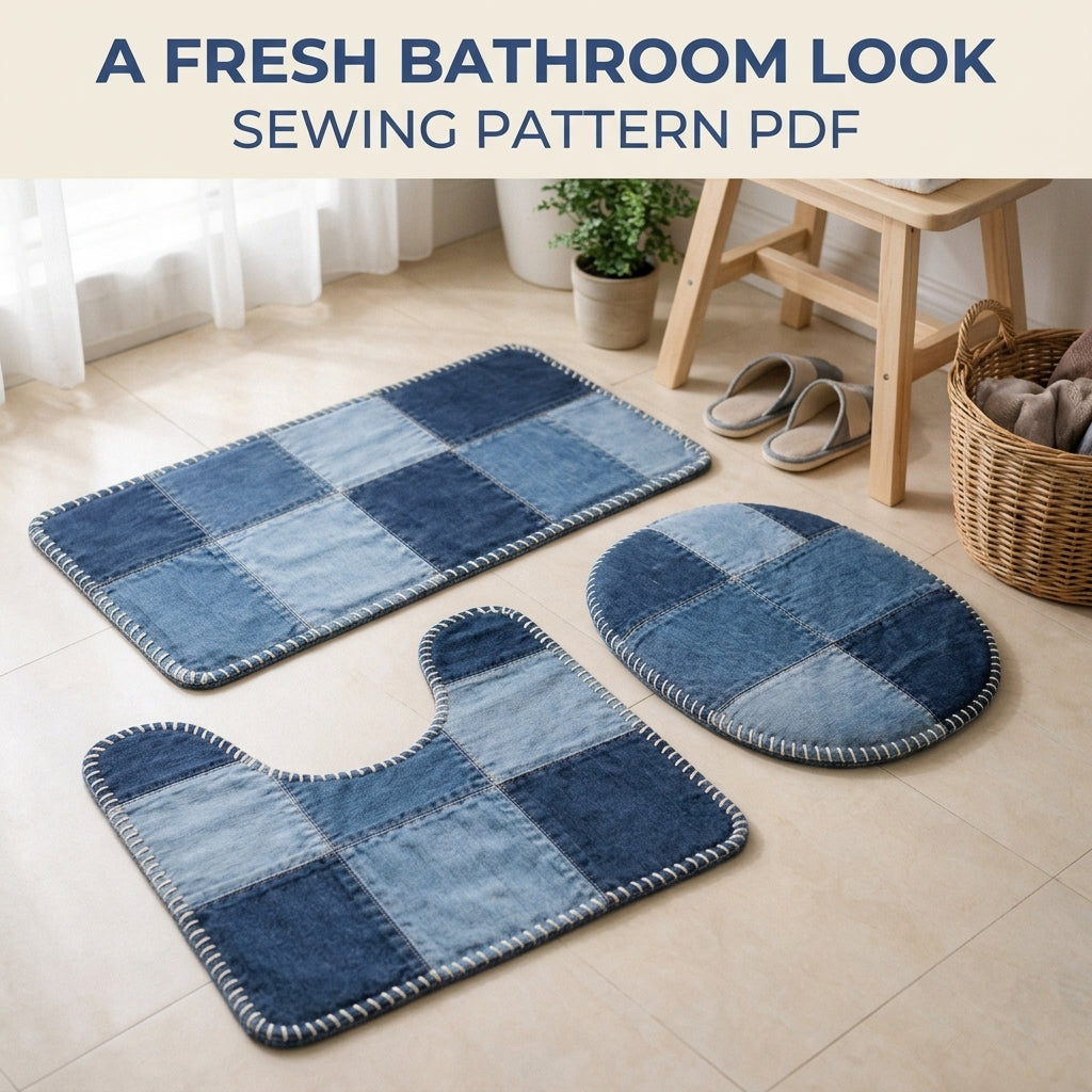 Denim Patchwork Bath Mat Set Sewing Pattern PDF – Upcycled Jeans Bathroom Rugs
