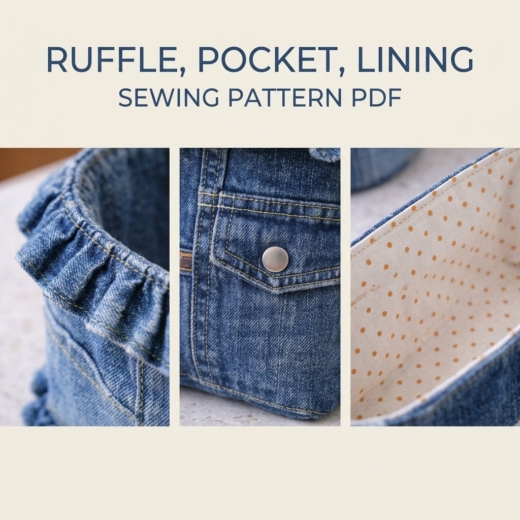 Ruffled Denim Kitchen Basket Set Sewing Pattern PDF – Bread Basket and Cutlery Trays