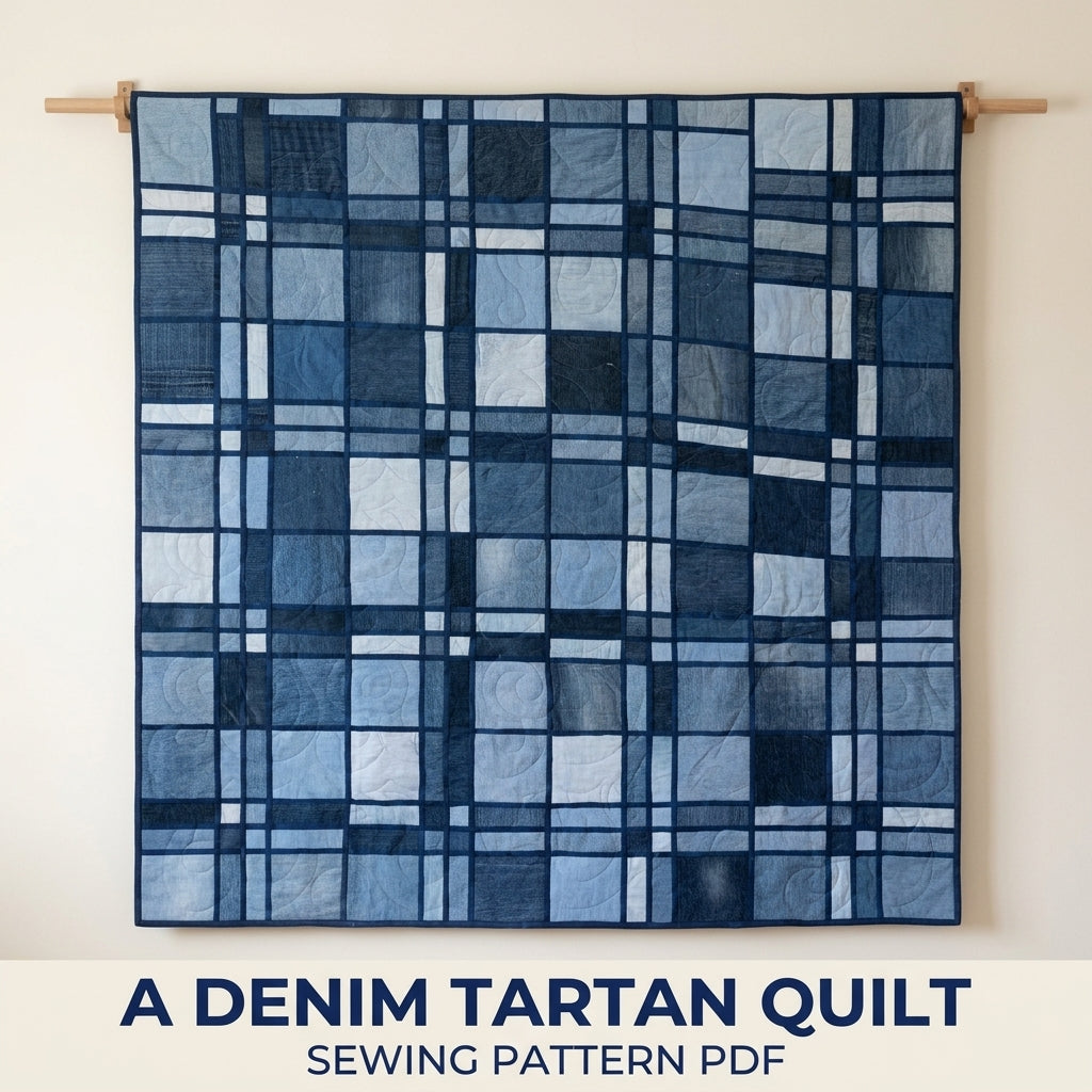 Denim Plaid Quilt Sewing Pattern PDF – Upcycled Jeans Tartan Quilt
