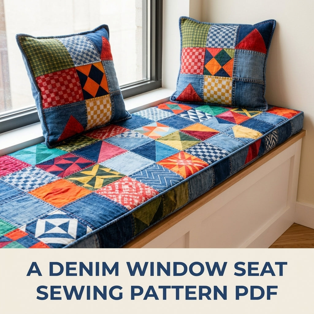 Denim Window Seat Cushion Sewing Pattern PDF – Upcycled Jeans Bench Pad