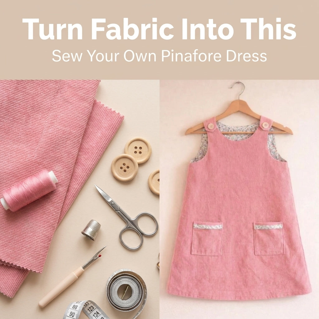 Girls' Pinafore Dress Sewing Pattern — Lined A-Line Pinafore with Patch Pockets, Ages 1–10, PDF Download