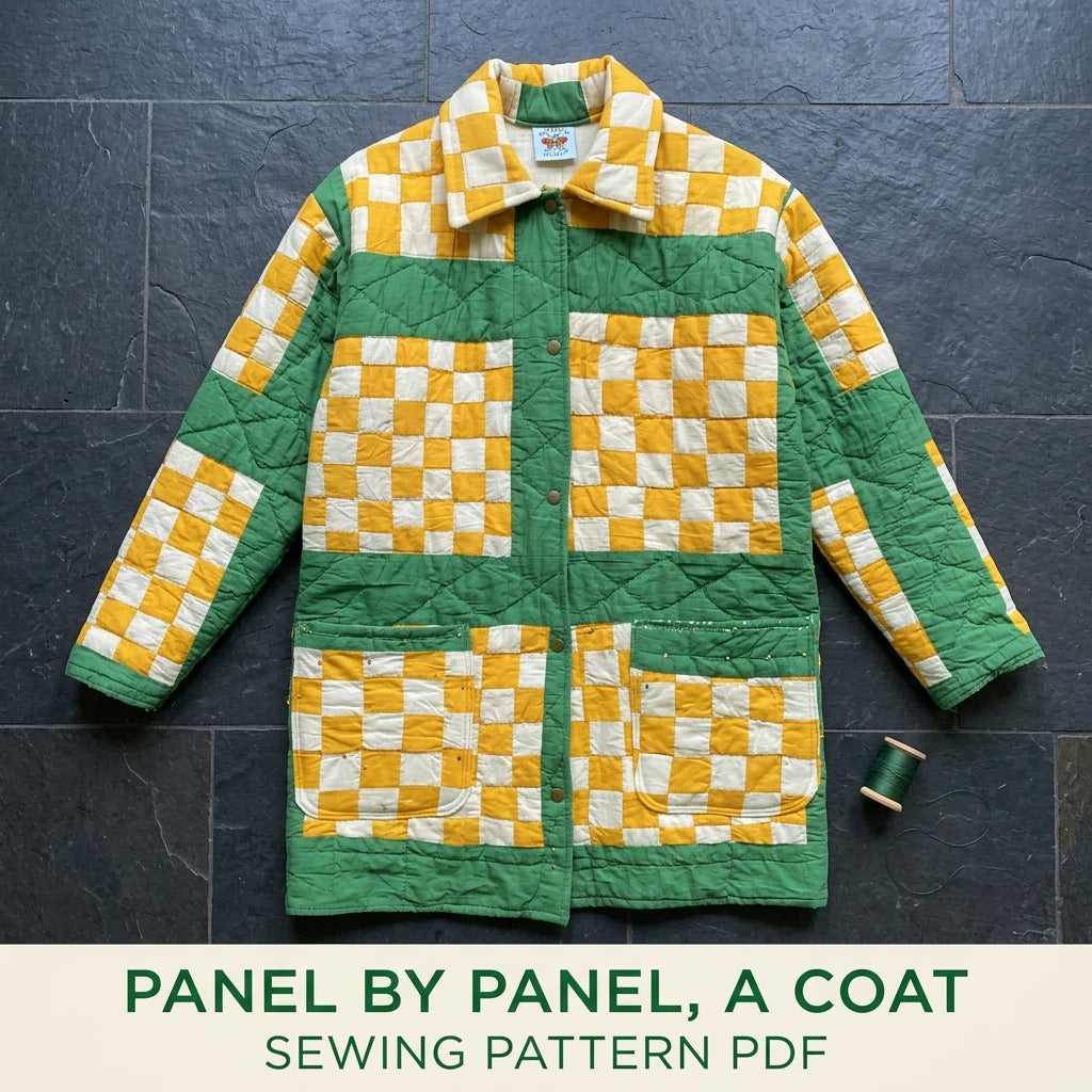 Checkerboard Quilt Chore Coat Sewing Pattern PDF – Long Quilted Coat from a Quilt