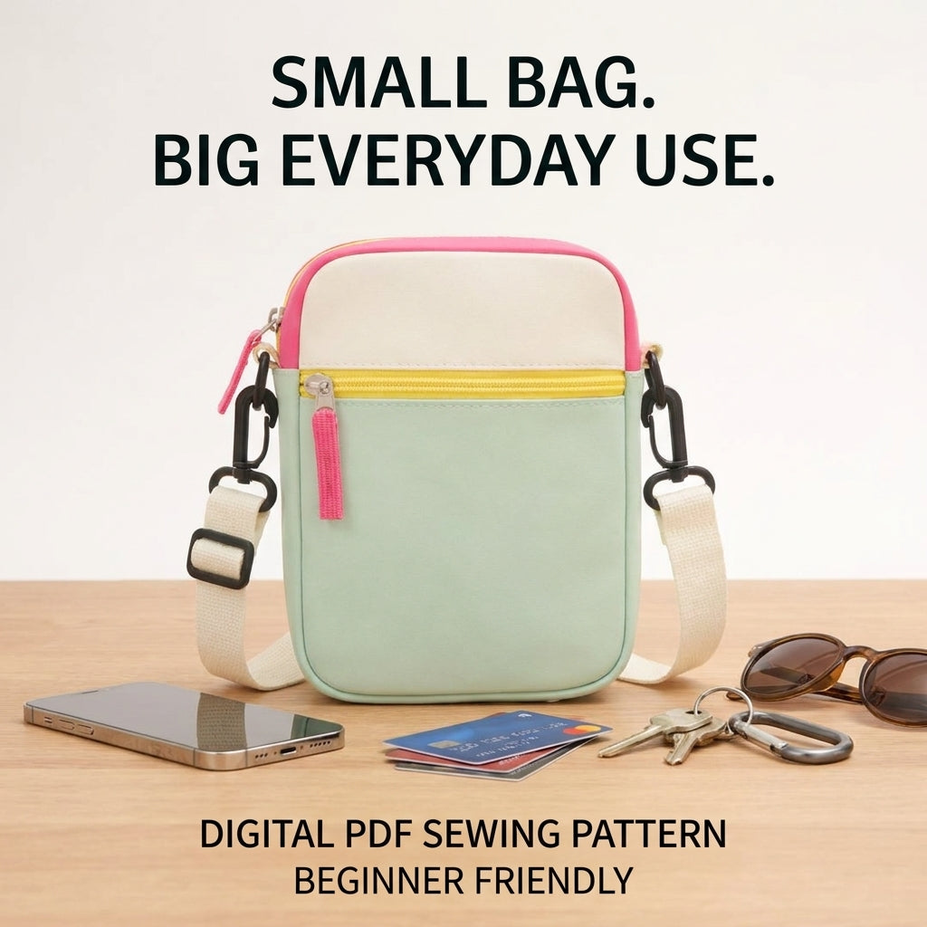 Phone Crossbody Bag Sewing Pattern — Two-Pocket Mini Bag with Adjustable Strap, Beginner Friendly, PDF Download