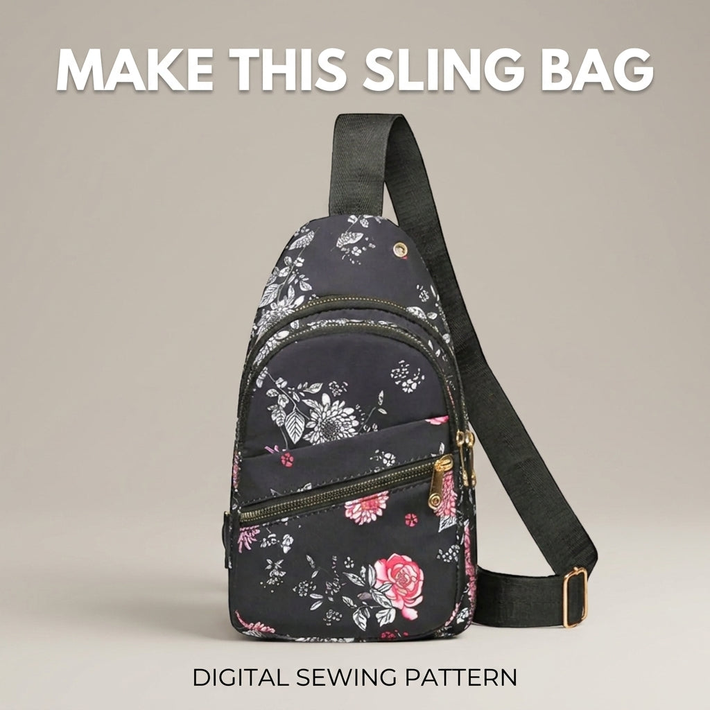 Sling Bag Sewing Pattern — Crossbody Chest Bag with Two Zip Pockets, Beginner Friendly, PDF Download
