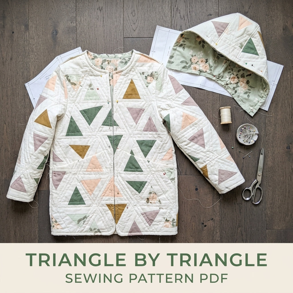 Triangle Hooded Quilt Coat Sewing Pattern PDF – Modern Quilted Coat