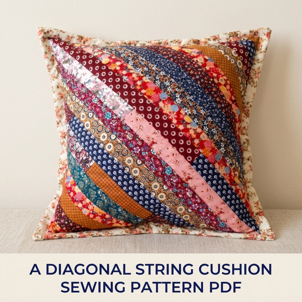 Diagonal String Patchwork Cushion Sewing Pattern PDF – Scrap Pillow Cover