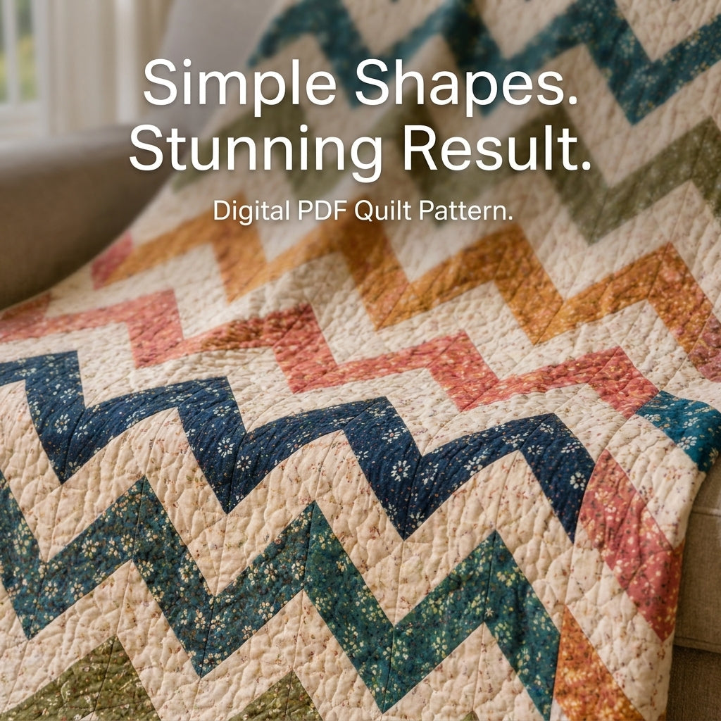 Chevron Quilt Pattern — Zigzag Throw Quilt in 4 Sizes, Half-Square Triangles, Beginner Friendly, PDF Download