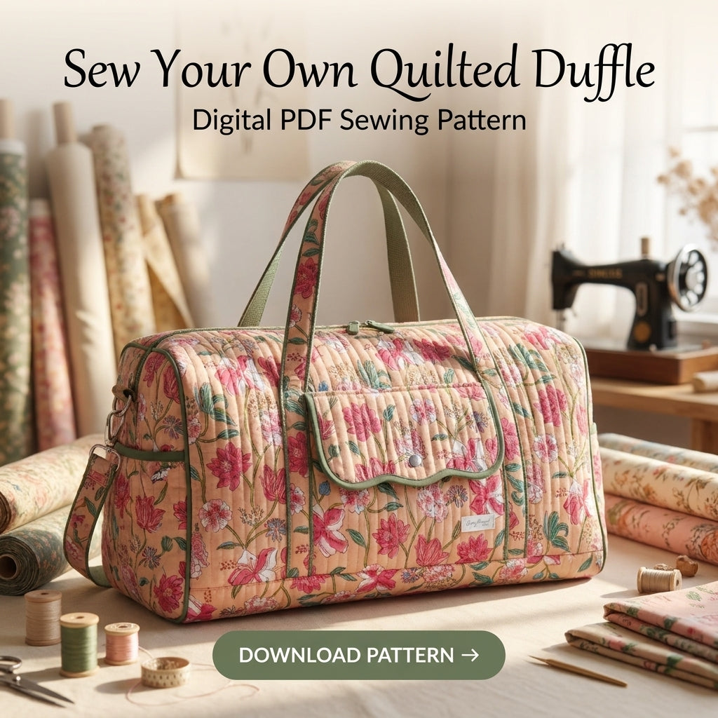 Quilted Duffle Bag Sewing Pattern — Weekender with Front Flap Pocket, Video Tutorial, English and French, A0 and A4 PDF