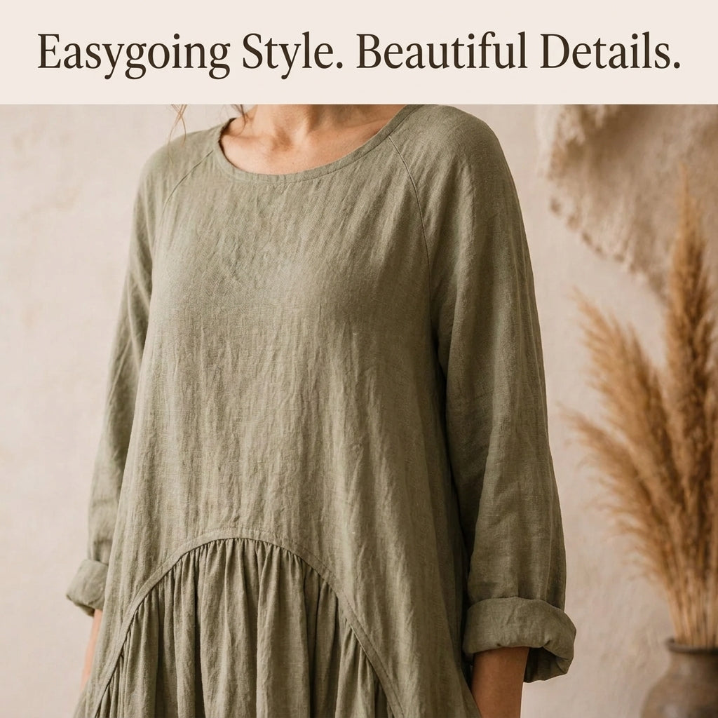 Boho Maxi Dress Sewing Pattern — Oversized Linen Dress with Deep Pockets, No Zips or Buttons, US 6–28W, A0 and A4 PDF