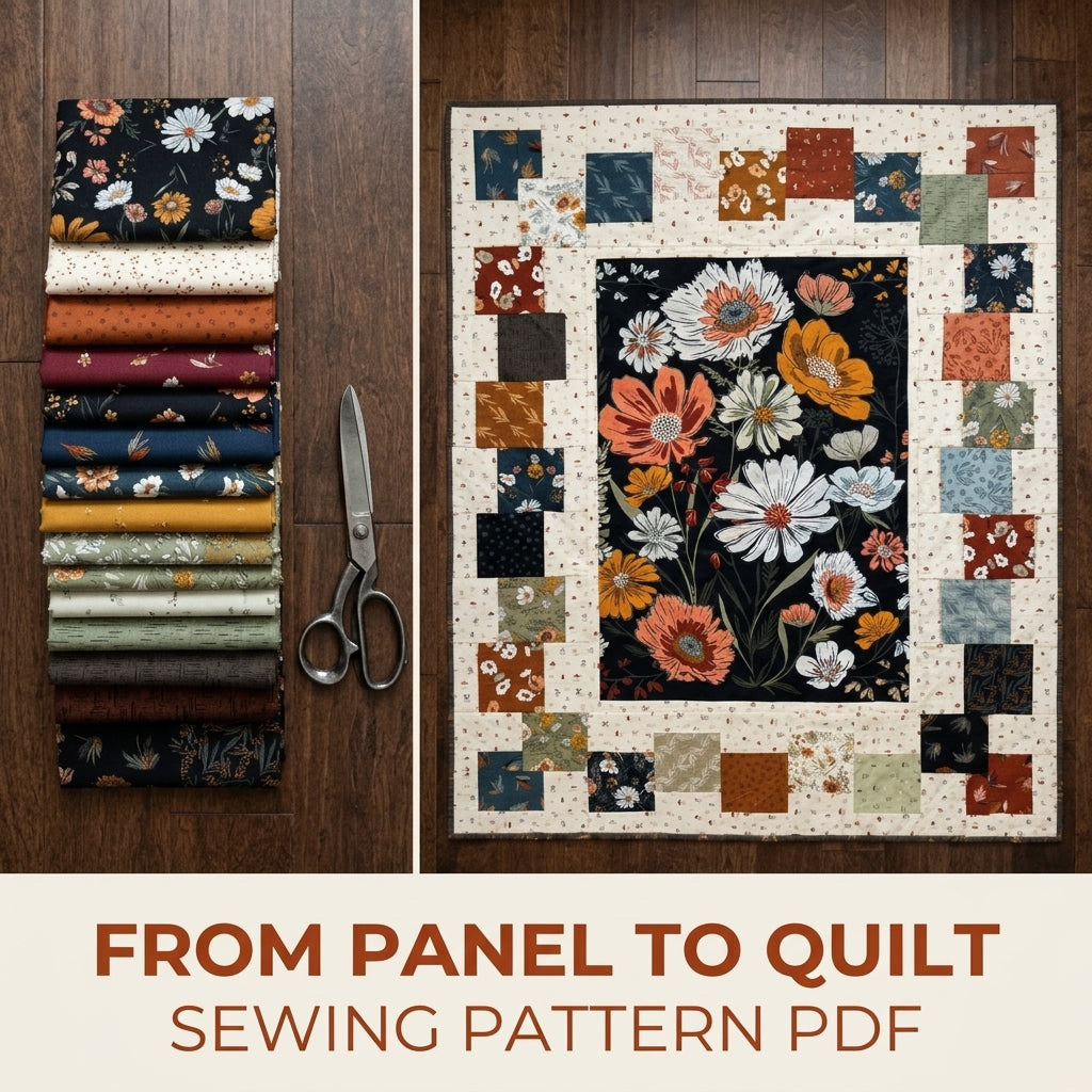 Panel Quilt Sewing Pattern PDF – Stepped Squares Frame for Any Fabric Panel