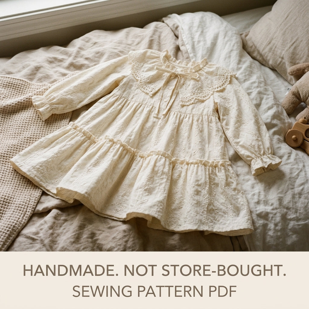 Girls Tiered Dress Sewing Pattern PDF – Eyelet Dress with Lace Collar