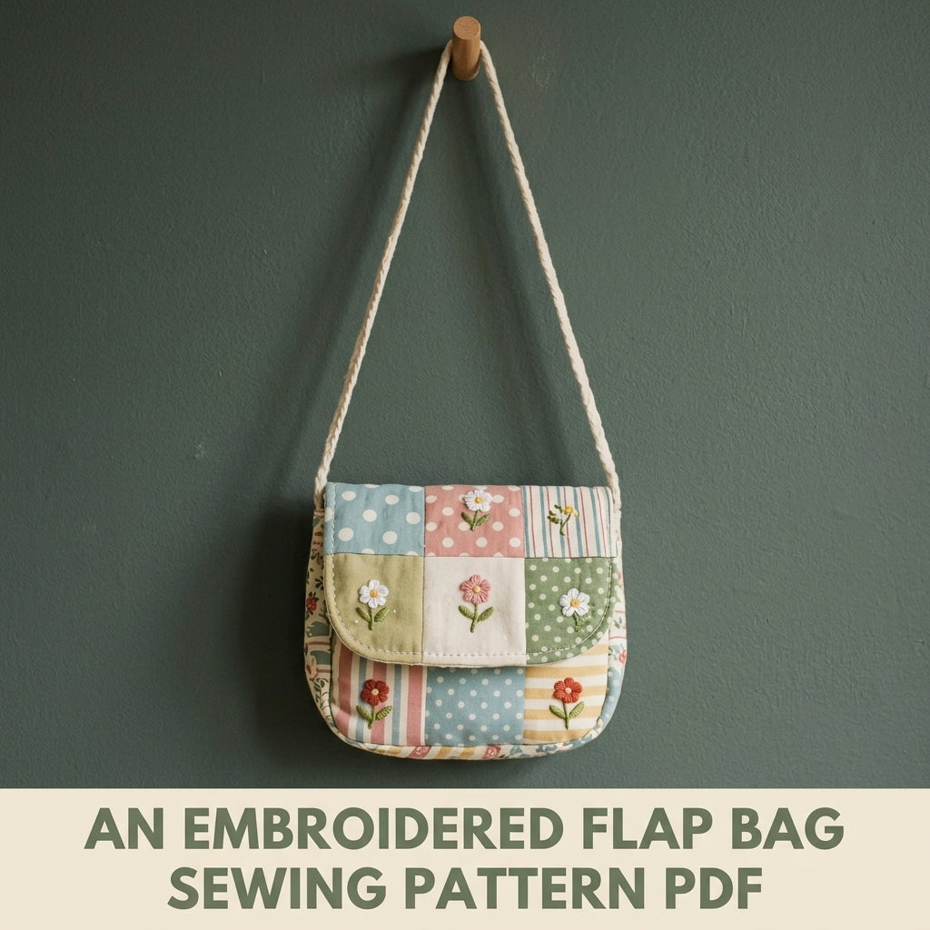 Embroidered Patchwork Flap Bag Sewing Pattern PDF – Small Crossbody with Flowers
