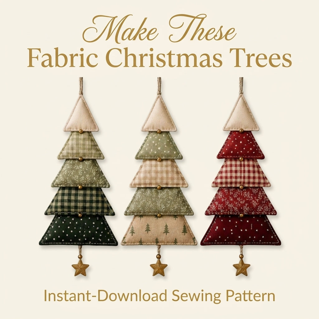 Hanging Fabric Christmas Trees Sewing Pattern — Set of 3 Tiered Tree Ornaments with Star Charms, PDF Download