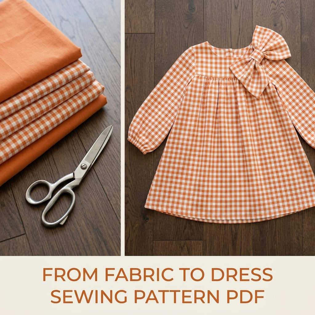 Girls Gingham Bow Dress Sewing Pattern PDF – Gingham Dress with Big Bow