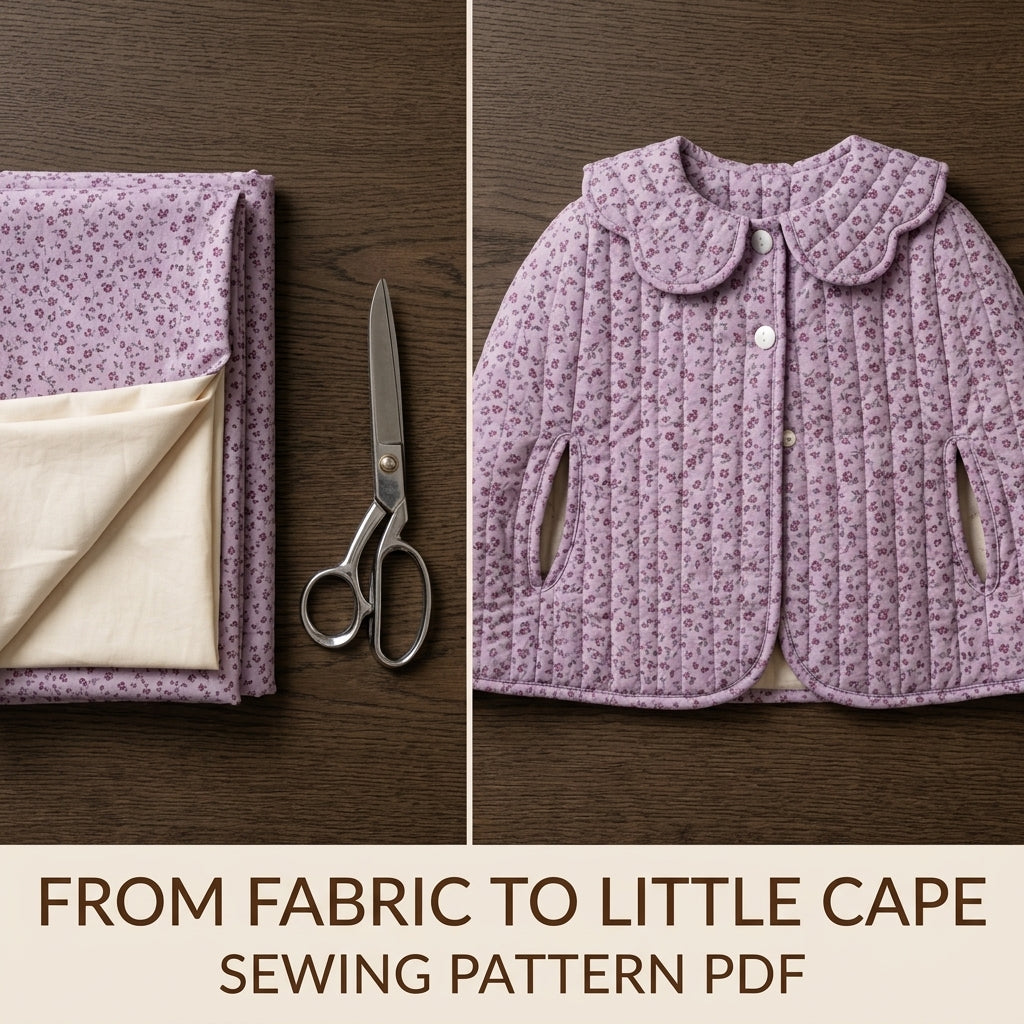 Children's Quilted Cape Sewing Pattern PDF – Girls' Cape with Scalloped Collar and Arm Slits