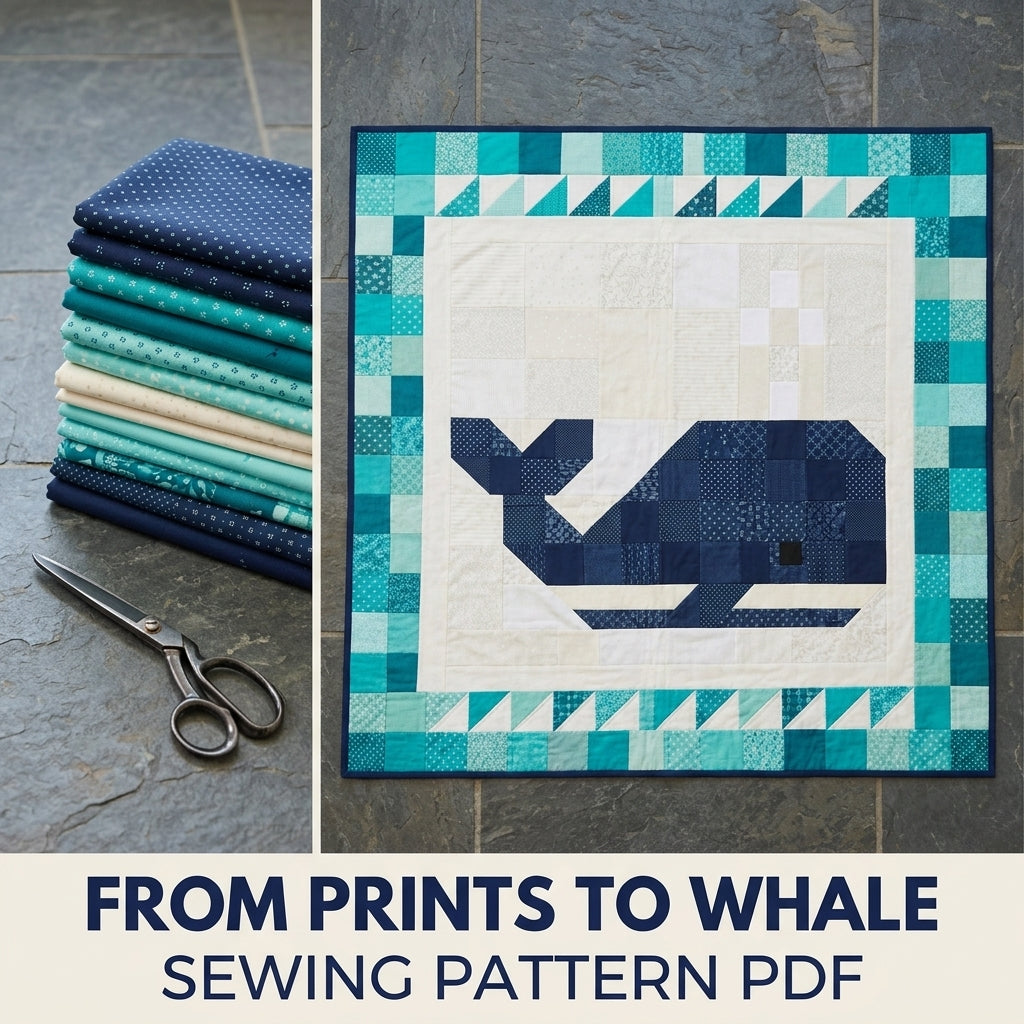 Whale Baby Quilt Pattern PDF – Ocean Pieced Nursery Quilt with Teal Border
