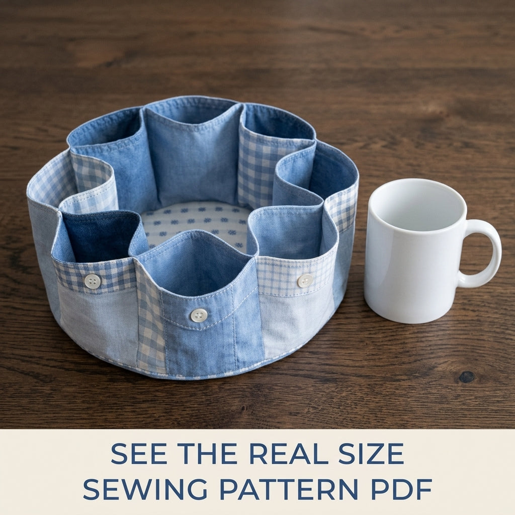 Shirt Pocket Petal Organizer Sewing Pattern PDF – Upcycled Shirt Sewing Caddy