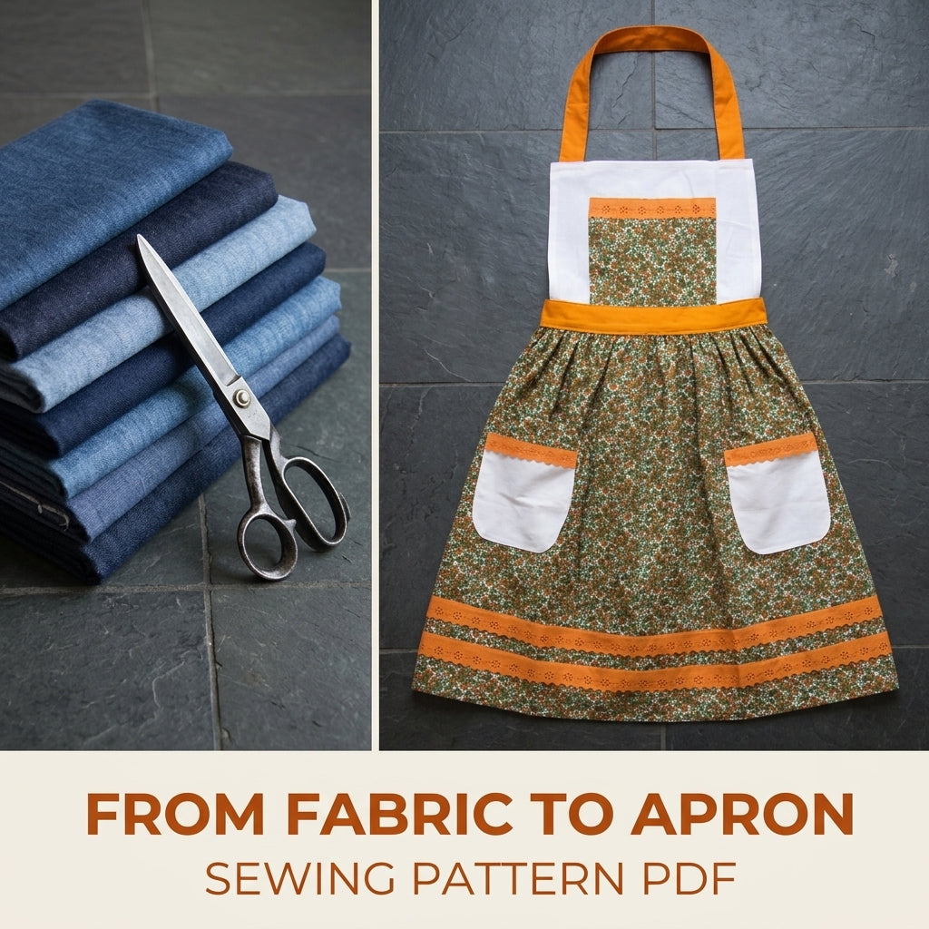 Vintage Orange Trim Apron Sewing Pattern PDF – Retro Full Apron