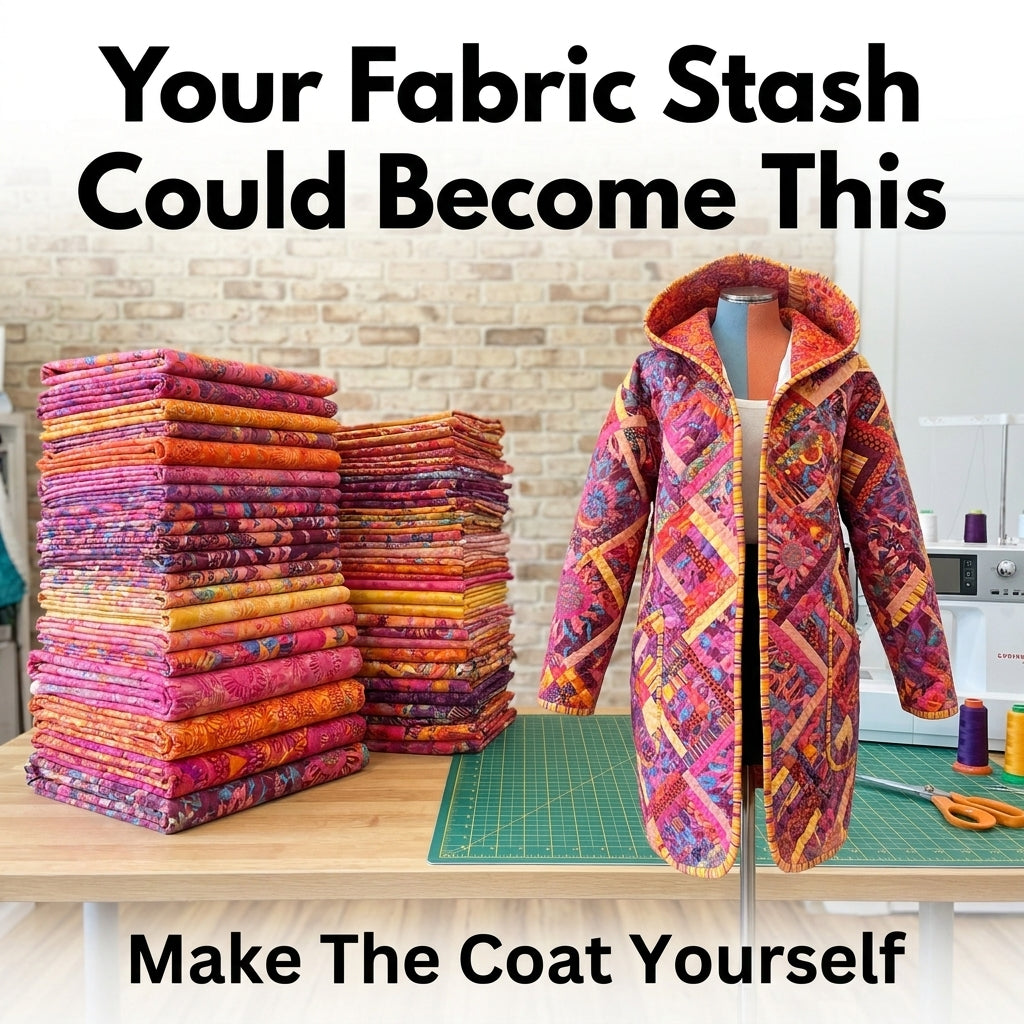 Quilt Coat Sewing Pattern — Longline Hooded Patchwork Coat with Bound Edges, Sizes XS–3XL, A0 and A4 PDF