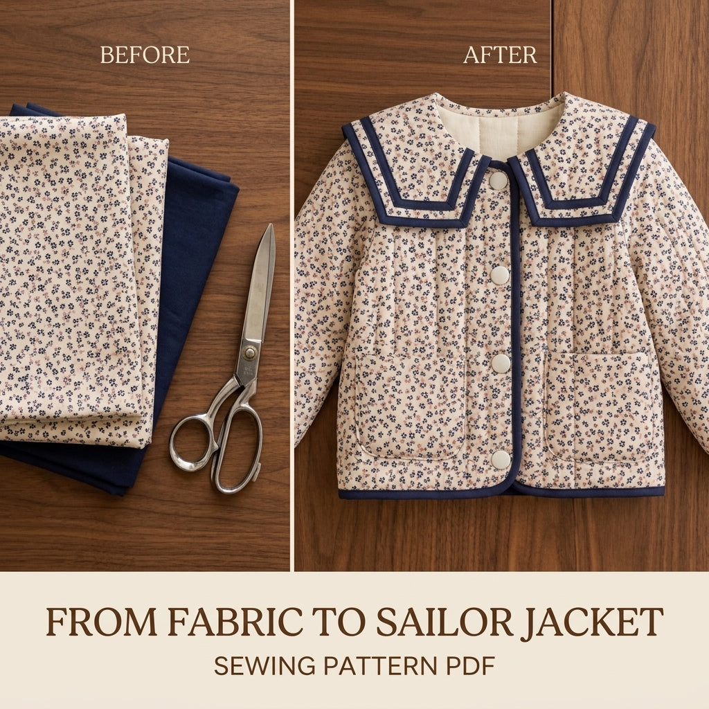 Children's Sailor Collar Jacket Sewing Pattern PDF – Quilted Girls' Jacket with Bias Binding