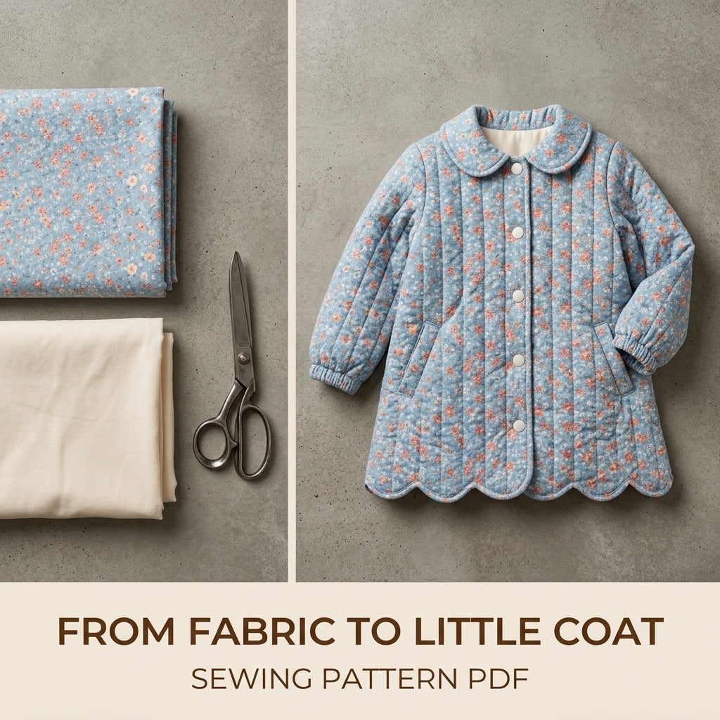 Children's Quilted Scallop Coat Sewing Pattern PDF – Girls' Scalloped Hem Coat with Rounded Collar