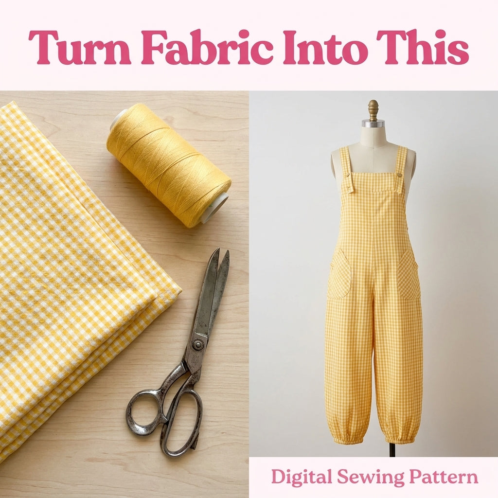 Dungaree Romper Sewing Pattern — Oversized Wide-Leg Jumpsuit with Elasticated Cuffs, Sizes XS–3XL, A0 and A4 PDF