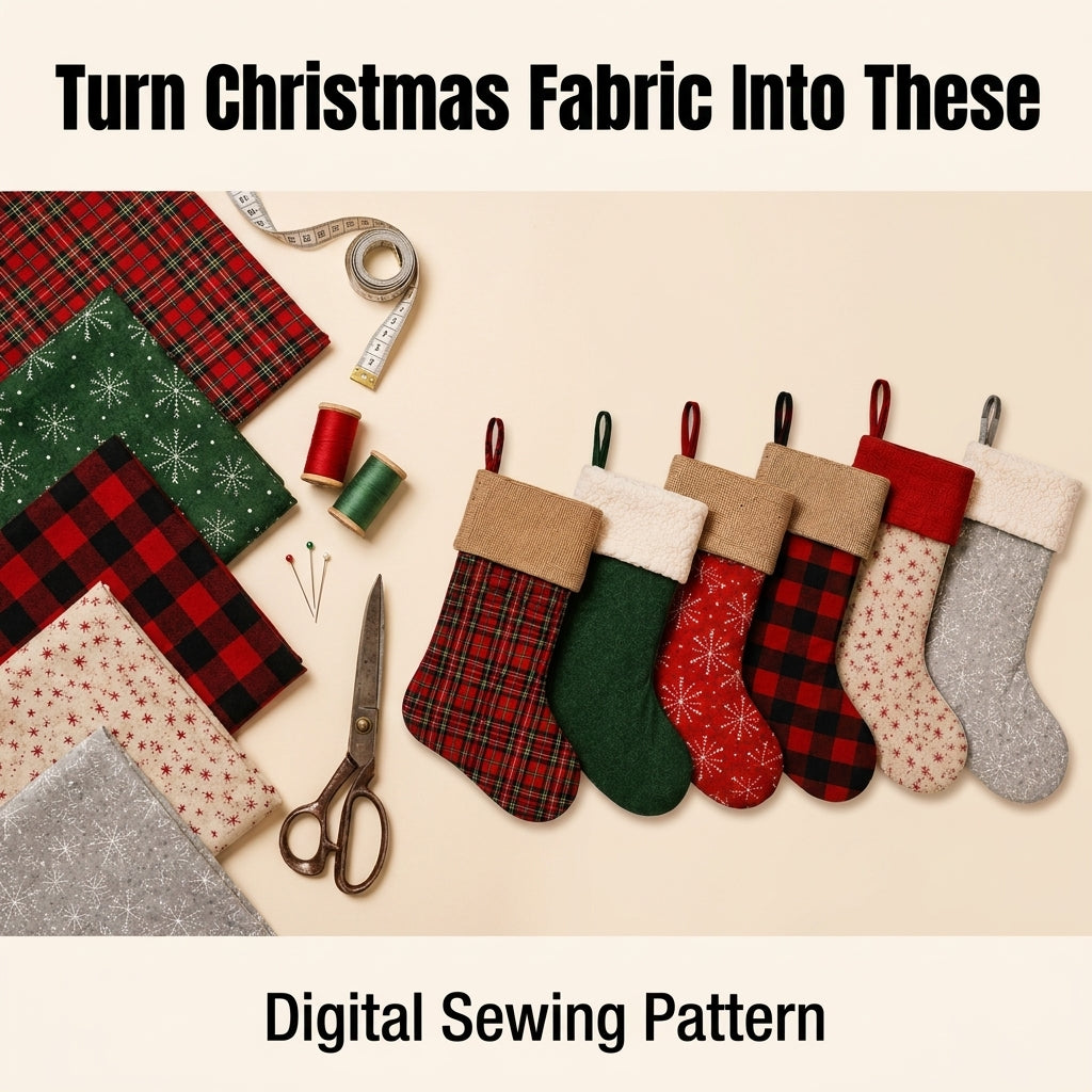 Fold-Over Christmas Stocking PDF Sewing Pattern | 6 Sizes XS to XXL | Lined Cuffed Stocking | Instant Download