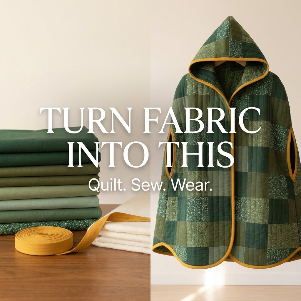 Quilted Cape Sewing Pattern – Hooded Patchwork Cape with Arm Slits