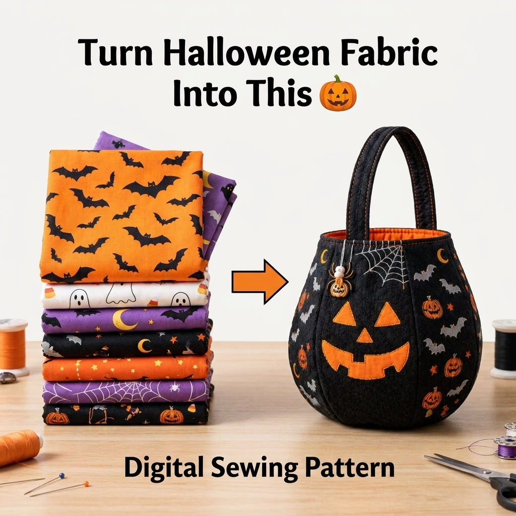 Halloween Trick-or-Treat Bag PDF Sewing Pattern | Jack-O'-Lantern Bucket Bag | 2 Colourways | Beginner Sewing Project | Instant Download