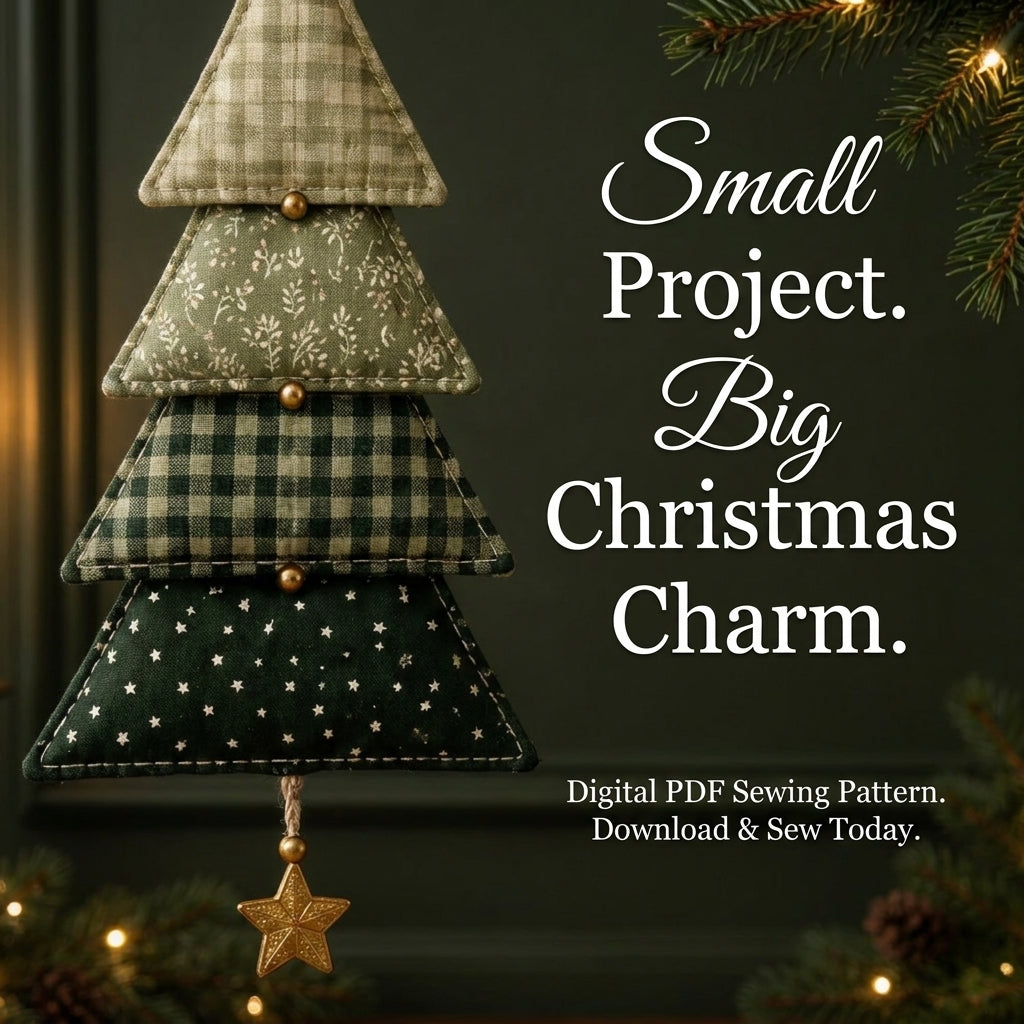 Hanging Fabric Christmas Trees Sewing Pattern — Set of 3 Tiered Tree Ornaments with Star Charms, PDF Download