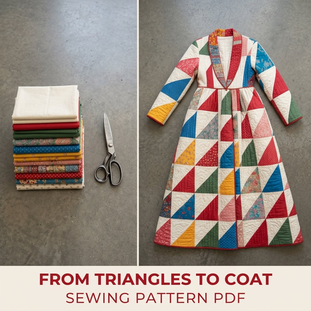 Triangle Patchwork Wrap Coat Sewing Pattern PDF – Long Quilted Coat