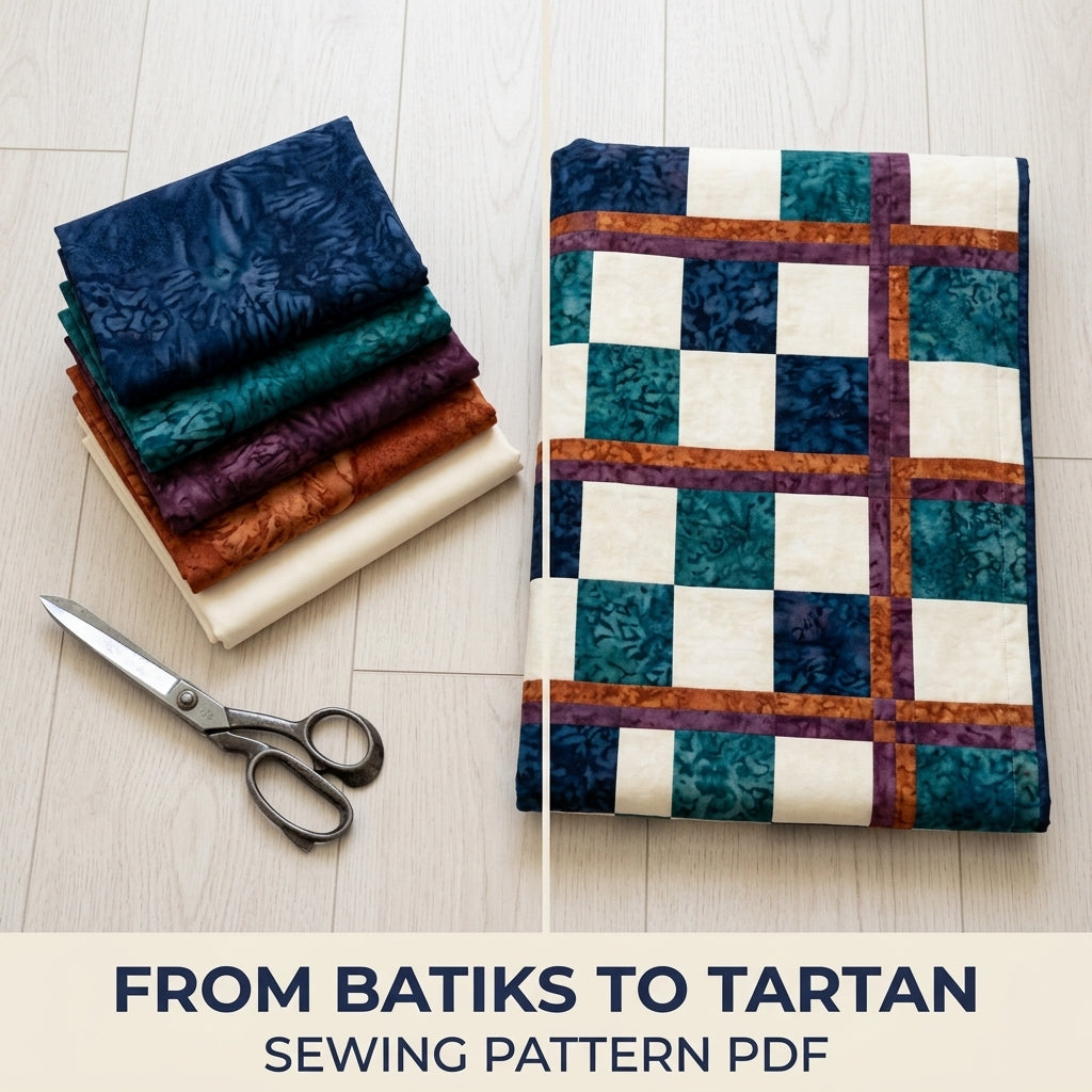 Modern Tartan Quilt Pattern PDF – Plaid Throw Quilt with Squares and Double Sashing