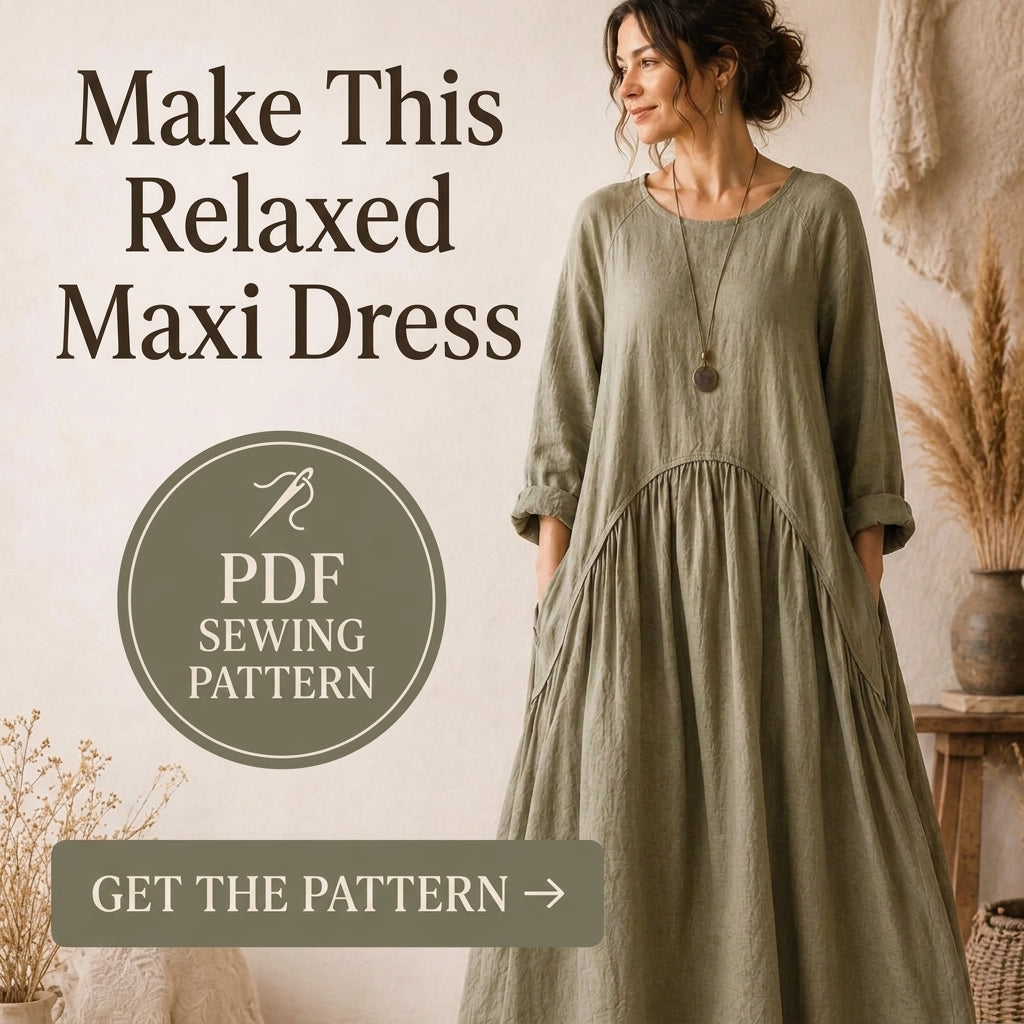 Boho Maxi Dress Sewing Pattern — Oversized Linen Dress with Deep Pockets, No Zips or Buttons, US 6–28W, A0 and A4 PDF