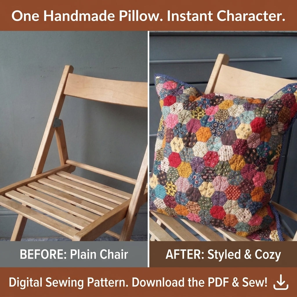 Scrappy Hexagon Cushion Pattern | English Paper Piecing Hexie Pillow Cover | Beginner Hand-Sewing Project | PDF Instant Download