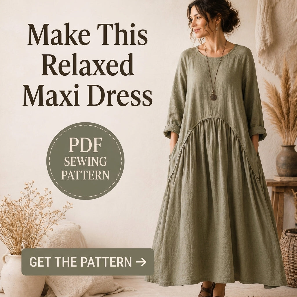 Boho Maxi Dress Sewing Pattern — Oversized Linen Dress with Deep Pockets, No Zips or Buttons, US 6–28W, A0 and A4 PDF