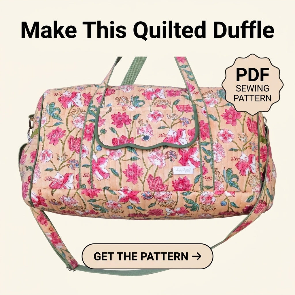Quilted Duffle Bag Sewing Pattern — Weekender with Front Flap Pocket, Video Tutorial, English and French, A0 and A4 PDF