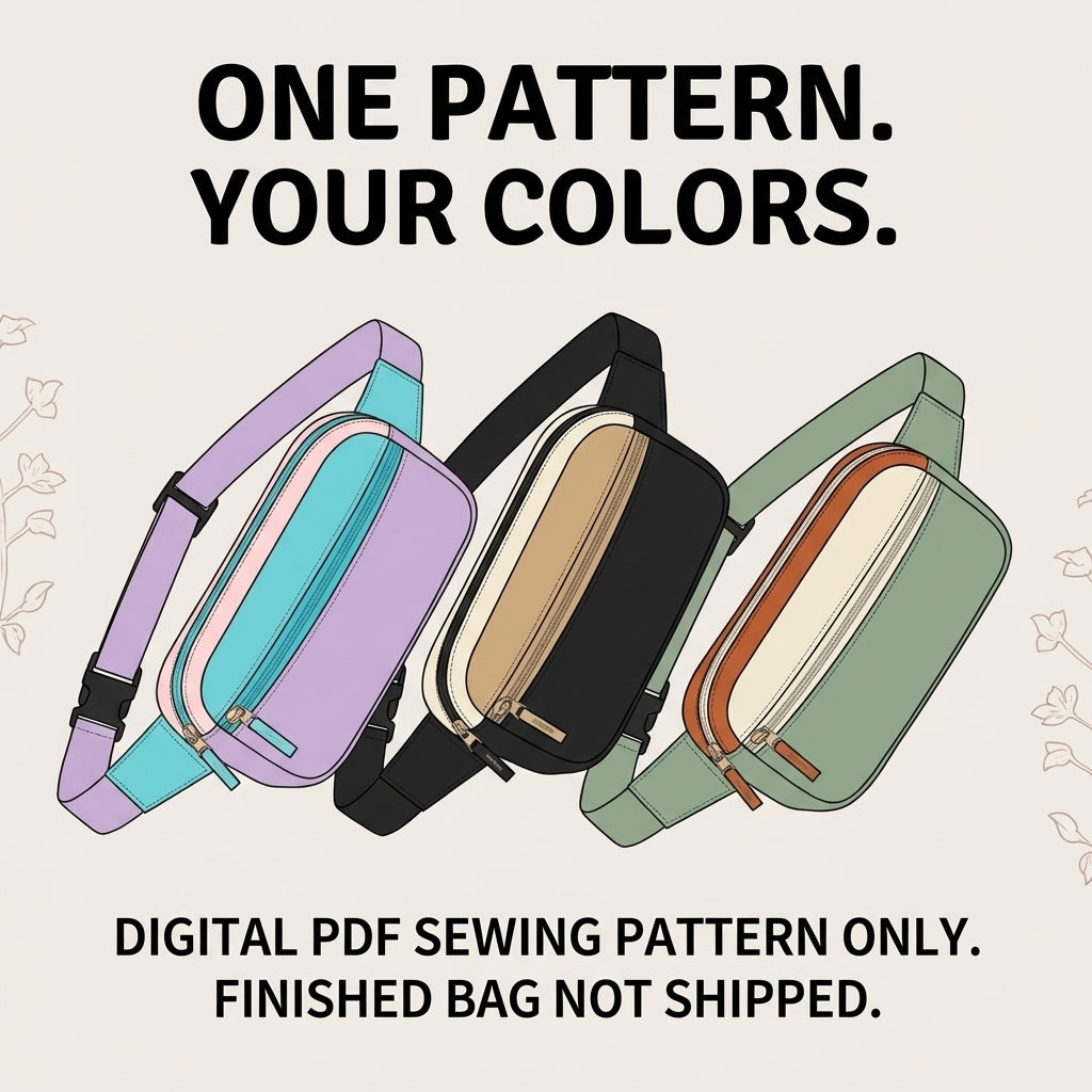 Belt Bag PDF Sewing Pattern | Fanny Pack Worn at the Waist or Crossbody | Colour Block Beginner Bag | Instant Download