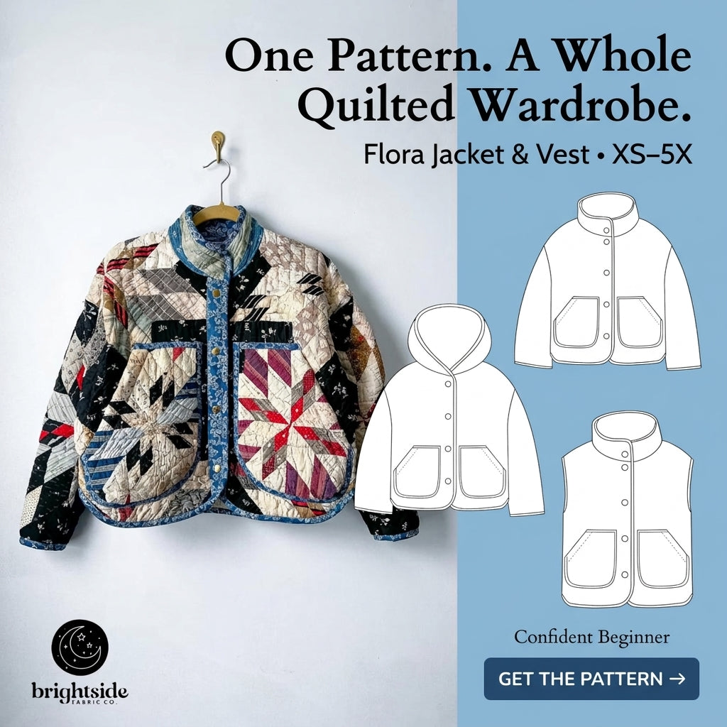 Quilt Jacket and Vest Sewing Pattern — 3 Versions in One PDF, Hooded, Collared or Sleeveless, Sizes XS–5X, A0 and A4 PDF