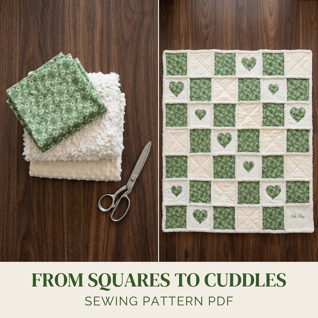 Green Heart Minky Rag Quilt Sewing Pattern PDF – Baby Rag Quilt with Hearts