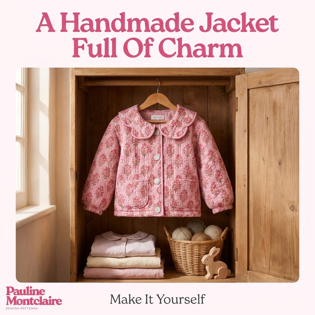 Girls' Quilted Jacket Sewing Pattern — Scalloped Peter Pan Collar Jacket, Ages 6 Months to 10 Years, PDF Download