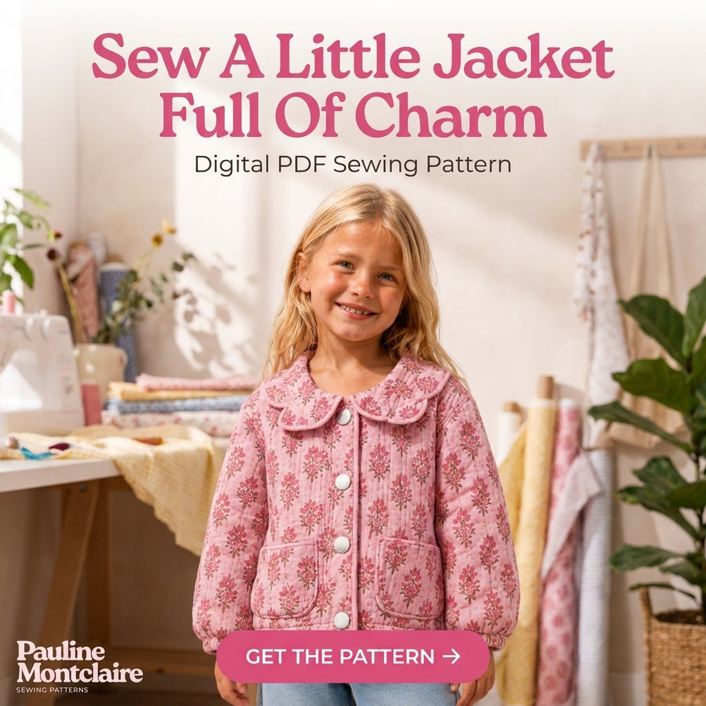 Girls' Quilted Jacket Sewing Pattern — Scalloped Peter Pan Collar Jacket, Ages 6 Months to 10 Years, PDF Download
