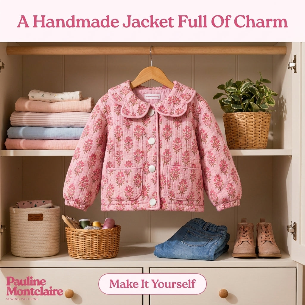 Girls' Quilted Jacket Sewing Pattern — Scalloped Peter Pan Collar Jacket, Ages 6 Months to 10 Years, PDF Download